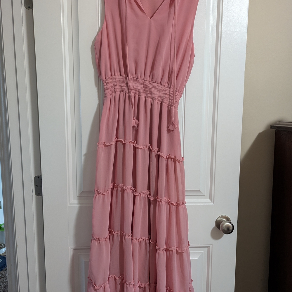 Ivy Road Pink Ruffled Tiered Maxi Sundress